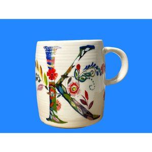 Anthropologie Starla M Halfmann Monogram “K” Initial Mug Flowers